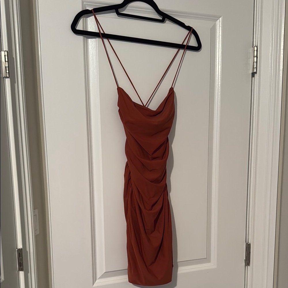 Superdown Brown Orange Ruched Mini Dress